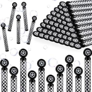 Rotatingpals 24 Pcs Race Car Party Favors Checkered Bubble Wands Black and White Checkered Mini Bubble Wand for Race Car Birthday Party Supplies Activity Prizes Piata Goodie Bag