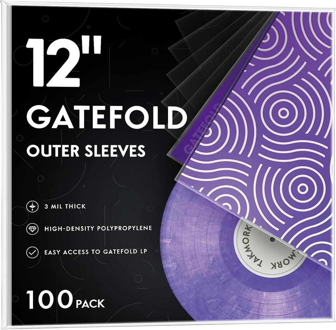 TAKMORK Gatefold Record Albums Outer Sleeves: Plastic Record Sleeves for 12-inch Vinyl Storage 3 Mil Thick Clear Album Cover Protectors, 100pcs