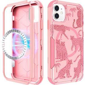 for iPhone 12 Case, for iPhone 12 Pro Case - Compatible with MagSafe Women Girls Cute Magnetic Protective Phone Cover Leopard Aesthetic Heavy Duty Shockproof Cover 6.1 Inch