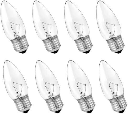 40W Incandescent Torpedo Tip Chandelier, Incandescent Light Bulb, Clear Finish, Decorative, Chandelier F Type Flame Tip, E26/ E27 Medium Base (8)