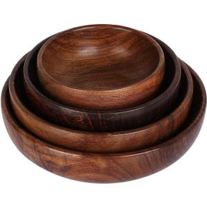Wooden Salad Bowls Set, Pack of 4 Handmade Mixing Bowls for Home and Kitchen - Versatile Fruit Bowl and Salad Bowl Collection, Elegant Craftsmanship for Dining & Entertaining
