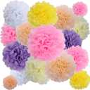 BestoFun 16 PCS Light Color Party Decorations Tissue Paper Flowers Pom Poms Decorations for Girl Groovy Birthday Baby Shower Wedding Bachelorette Room Wall Hanging Dcor