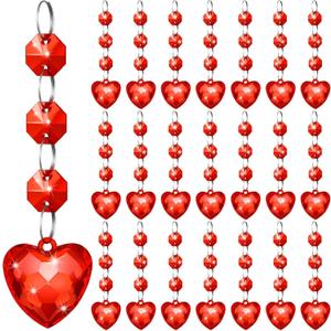 30 Pcs Red Heart Ornament Chandelier Decoration Acrylic Hanging Crystal Decoration Heart Crystal Suncatcher for Hallway Wedding Window Tree