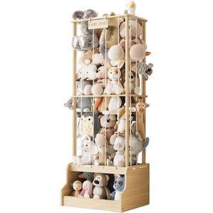 EXPERLAM Stuffed Animal Storage, Wood Stuffed Animal Zoo with Toy Chest, Vertical Stuffed Animal Holder with Thicker Elastic Band, Plushies Storage for Playroom, Living Room, Nurseryroom, Bedroom