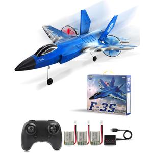 RC Airplane F-35 Remote Control Lightning II Jet Plane, 2.4GHz Smart Gyro Easy to Fly for Kids Adults Beginners (Blue)