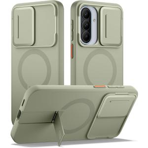 SURITCH for Samsung Galaxy A57 5G Case, Compatible with MagSafe, Shockproof Bumper Cover Slim Magnetic Protective Cases with Camera Cover & Adjustable Metal Kickstand for Galaxy A57 5G, Green