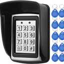 LIBO Waterproof Access Control Keypad Proximity RFID Controller, Suitable for Single Door Entry System, Support 1000 Users, Including 10pcs 125KHz RFID Keyfobs with Rainproof Cover