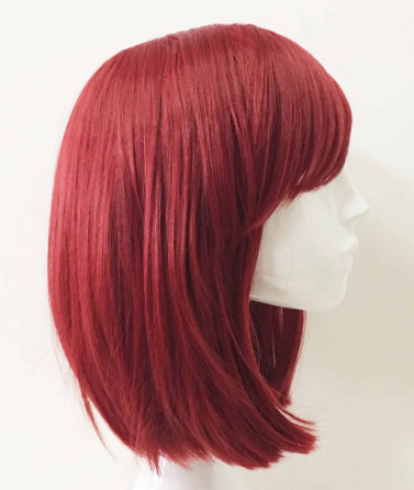 Women Red Medium Length Straight Side Swept Bangs Bob Wig