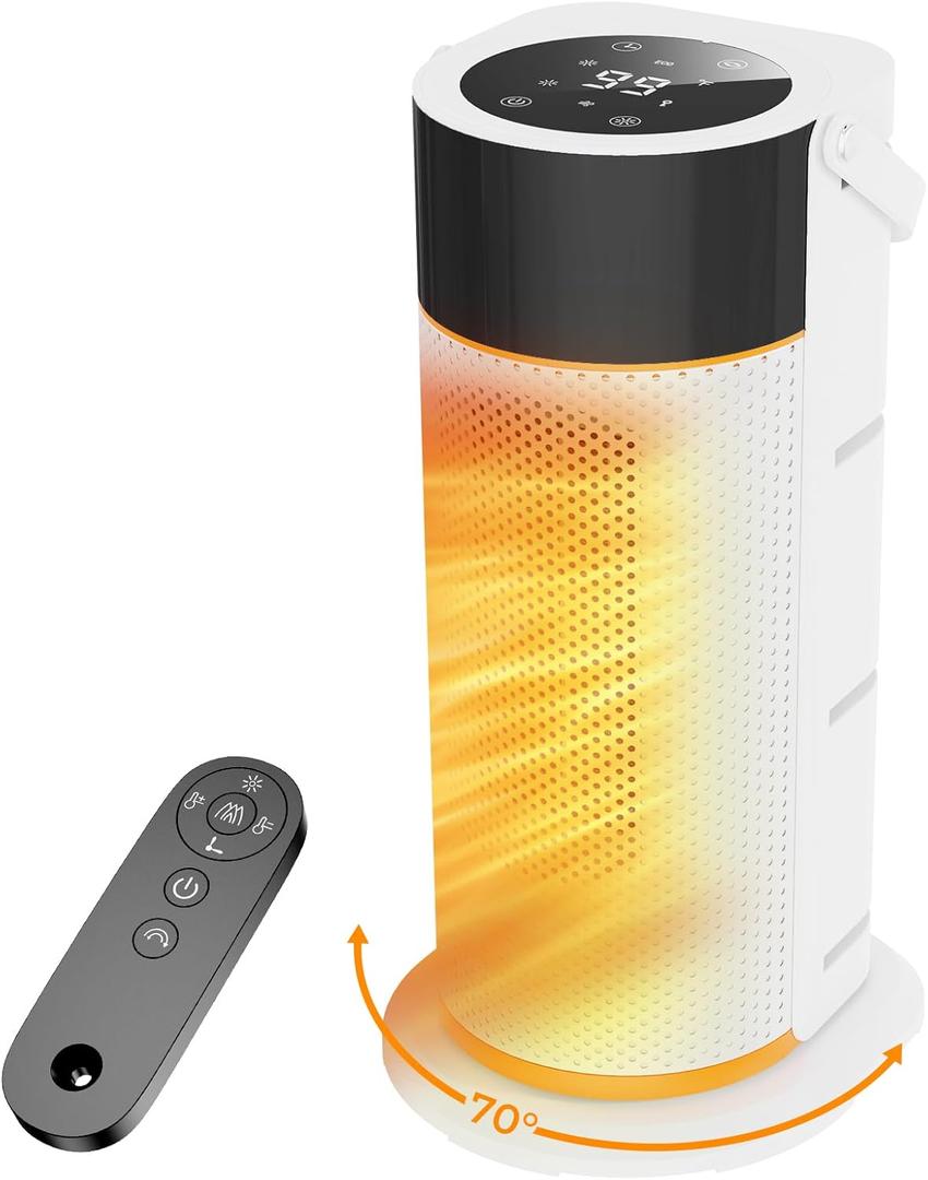 Space Heater - 1500W Portable Space Heaters for Indoor Use, PTC Ceramic Electric Heater with Remote, 4 Modes, 9H Timer, Low Noise, 70Oscillation, Overheat & Tip-Over Protection for Office Home (White)