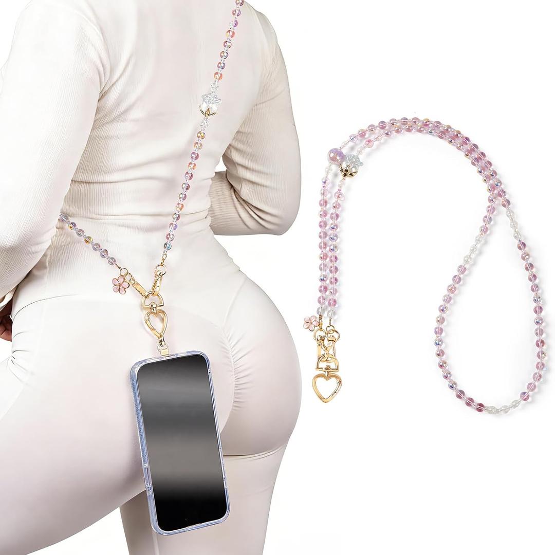 Universal Sparkly Crossbody Phone Lanyard - Bling 3-in-1 Phone Strap & ID Badge Holder - Fits iPhone, Samsung, Google Pixel & All Smartphones (Light Pink)