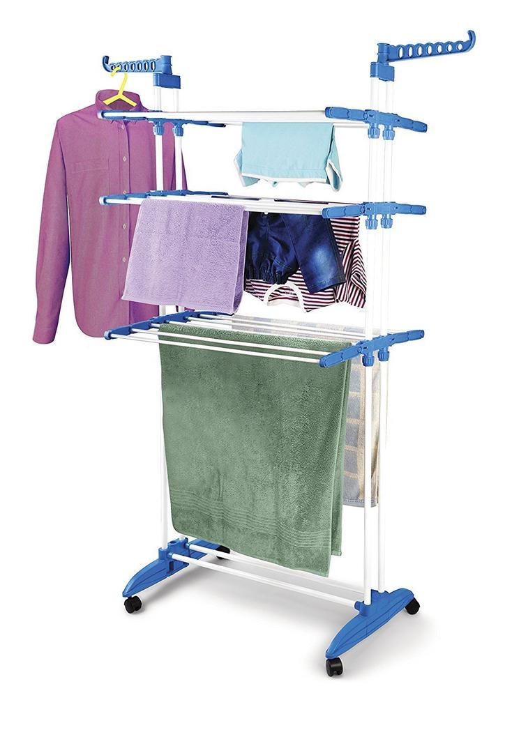 OBBO Prince Jumbo 3-Layer Cloth Drying Rack with Wheels – 2 Pole Foldable Clothes Drying Stand | Easy to Assemble for Indoor & Outdoor Use