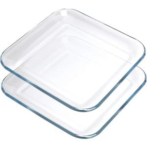 FOYO Oven Basics Glass Plate Set, Square Tempered Glass Serving Plates Pie Plate Salad Plates - 10" Diameter (Set of 2)