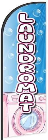 Laundromat Feather Flag for Business Advertising 6 FT Swooper Flag for Storefronts Retailers Shops Food Trucks Events and Fairs (Flagpole Not Included)