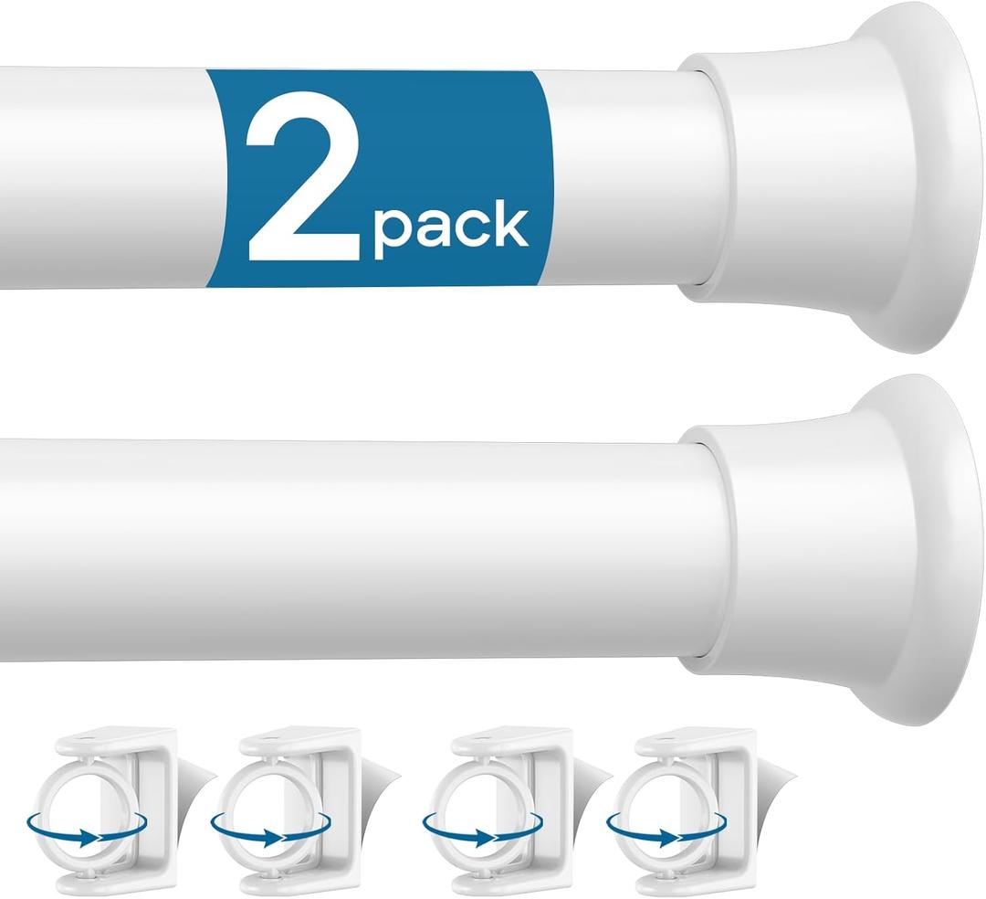 4PCS White Tension Curtain Rod 18-36 Inch Adjustable Curtain Rod No Drilling Tension Rods Small Spring Tension Curtain Rods, for Windows, Door And Closet. (With 4 Set Rod Holders)