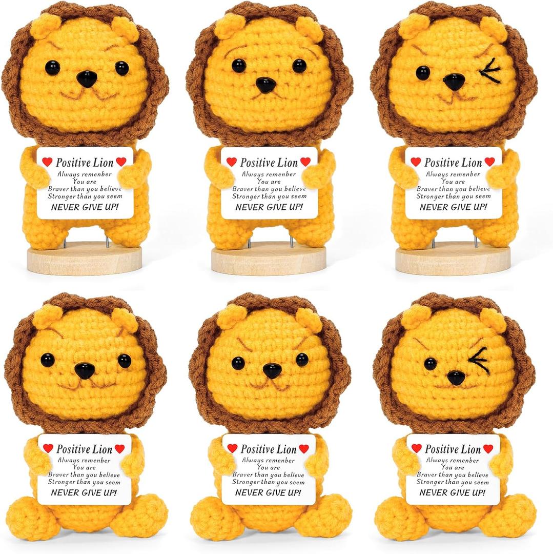 Keyrose 6 PCS Funny Positive Crochet Animals Lion, Handmade Emotional Support Crochet Inspirational Graduation Birthday Gift for Women Men Friend Coworker Son Lion Stuffed Animal