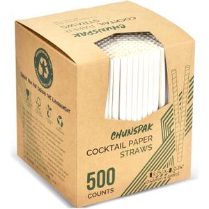 [500 Bulk] 5.75 inch White Small Paper Straws for Kids, Milk Cartons, Cocktail, Coffee, Short Drinks - Eco Friendly Disposable Drinking Straws