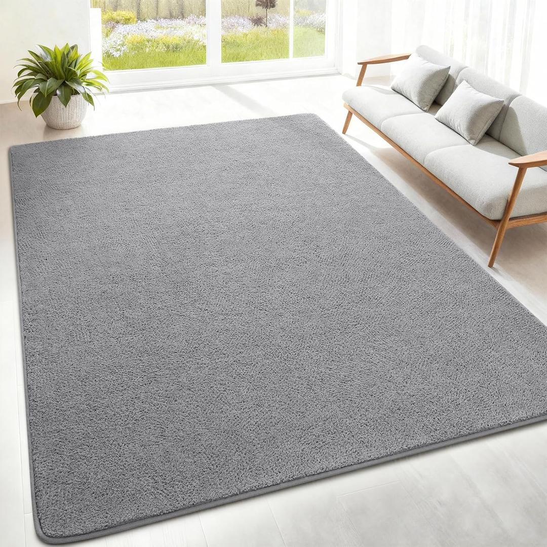 5x7 Feet Area Rugs for Living Room Bedroom,Grey Thickened Memory Foam Rug,Low Pile Minimalist Non Slip Rugs,Modern Washable Fluffy Carpet for Kids Boys Girls Dorm Nursery Room Decor