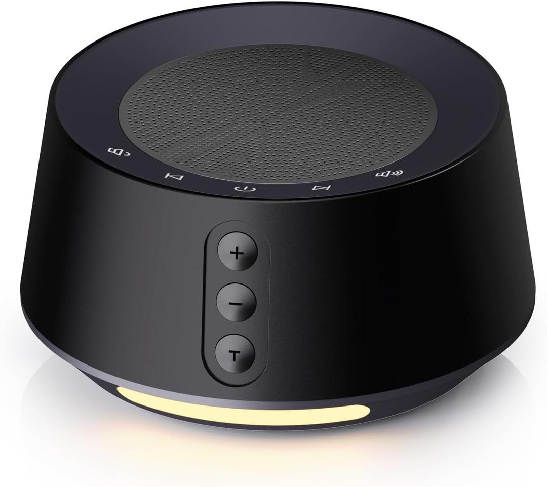White Noise Machine with Night Light 20 Soothing Sounds, 10 Color Lights, 5 Timer Settings & Memory Function, Portable Sleep Sound Machine for Baby Nursery, Kids & Adults, Black