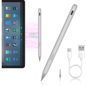 AMZ Fire Tablet Stylus Pen for Amazon Fire Max 11 (2023 Release) & Amazon Fire HD 10, (13th Gen, 2023 Release) Tablets, Stylus with USB-C Fast Charging, 4096 Fine Control (Silver)
