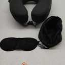 MLVOC Travel Pillow 100% Pure Memory Foam Neck Pillow, Comfortable & Breathable Cover, Machine Washable, Airplane Travel Kit with 3D Contoured Eye Masks, Earplugs, and Luxury Bag, Standard (Black)