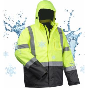 toolant 100% Waterproof Safety Jackets for Men, Hi Vis Reflective Work Jackets, Construction Rain Coats for Cold Weather (XX-Large, Yellow)