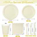 175 Pcs Ivory Paper Plates and Napkins, Beige Party Supplies Include Scalloped Cream Plates Napkin Cup Plastic Cutlery for Wedding, Bridal&Baby Shower, Birthday
