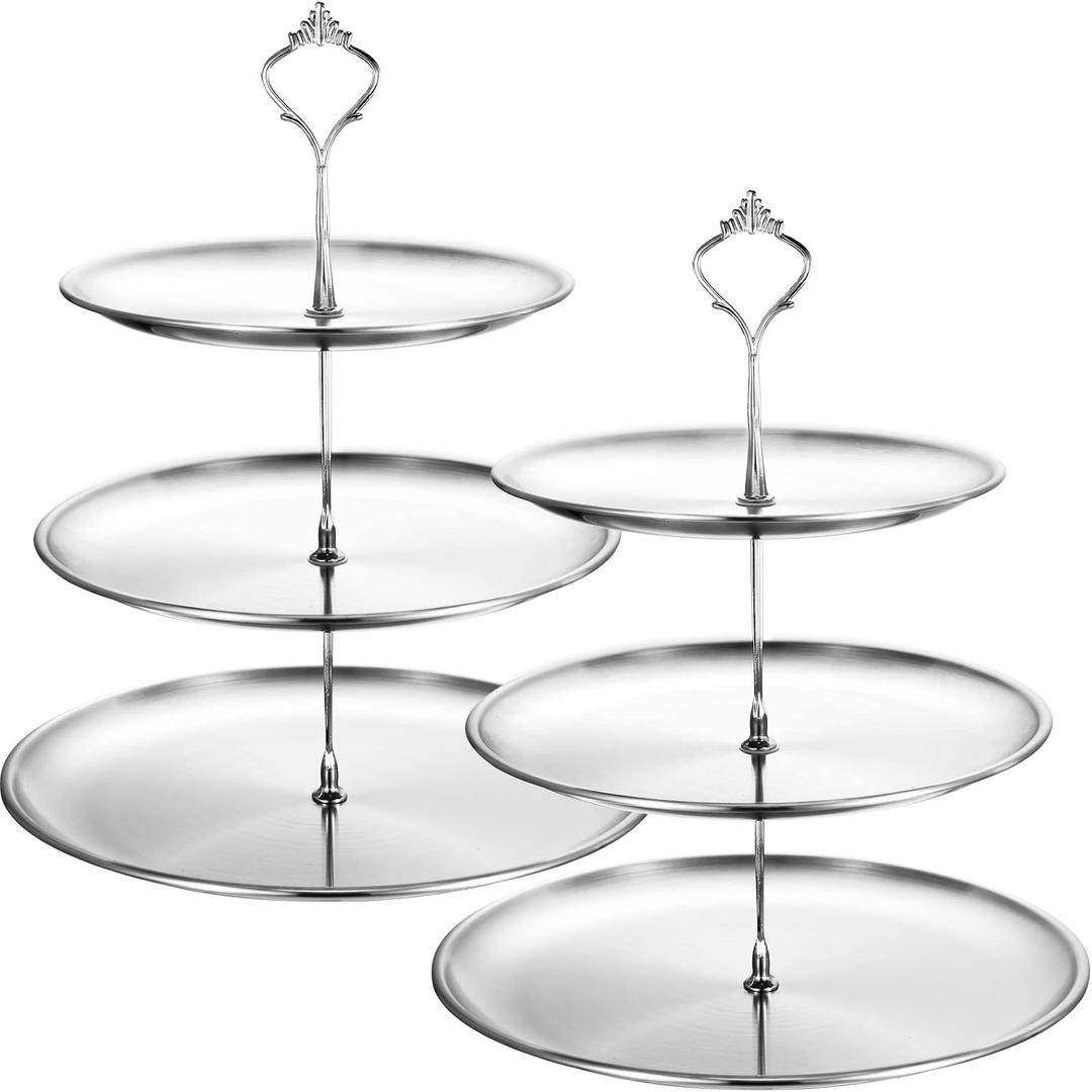 Gerrii 2 Pack 3 Tier Cupcake Stand Serving Tray Metal,Silver
