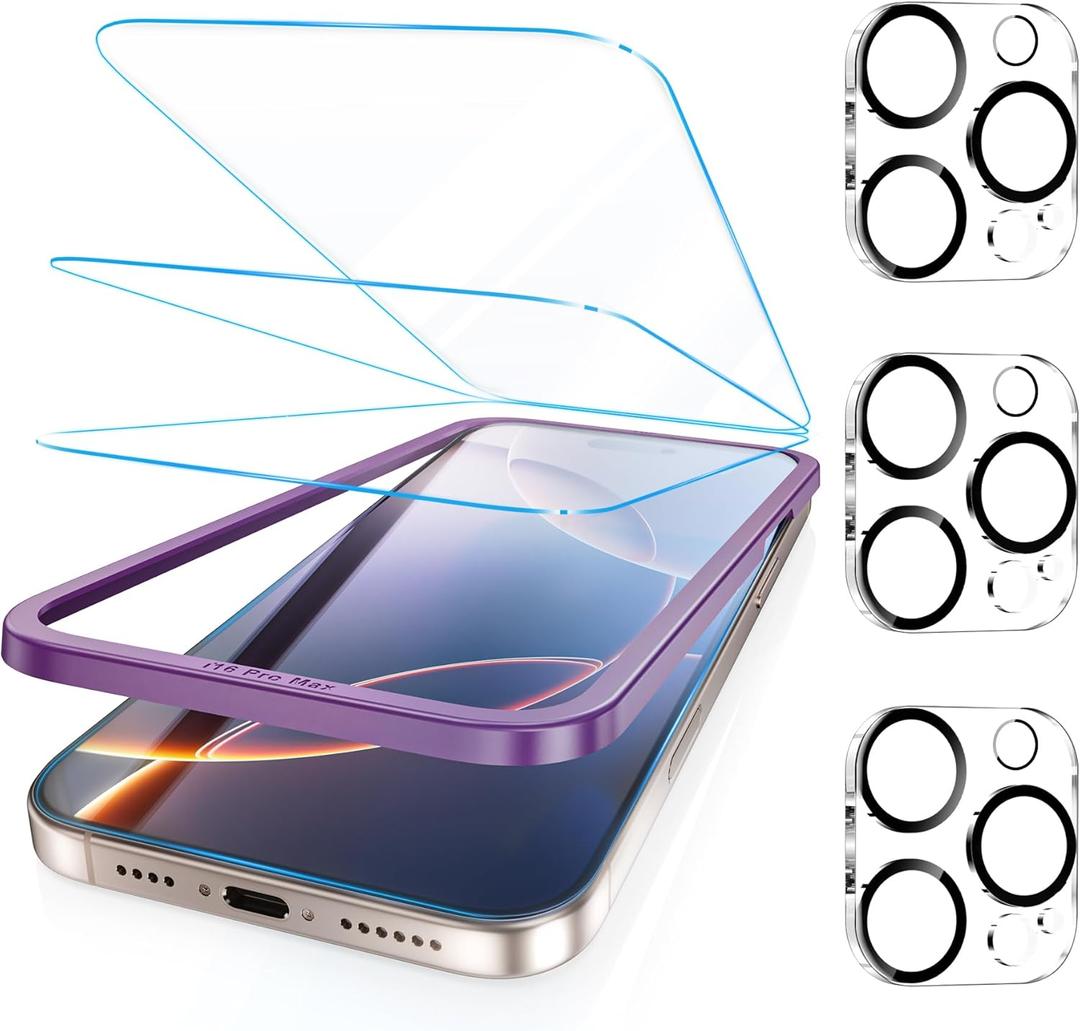 Fotbor [3+3 Pack for iPhone 16 Pro Screen Protector, Anti-Blue Light, [Eye Protection] 9H+ Tempered Glass with Camera Lens Protector Anti-Glare (Transparent)