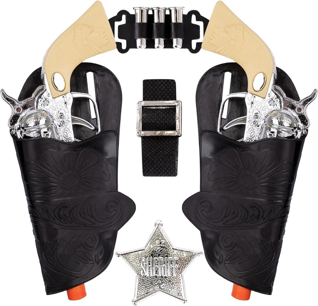 ArtCreativity Cowboy Toy Gun Holster and Belt 9 Piece Set for Kids. 2 Toy Pistols, 1 Sheriff Badge, 2 Gun Holsters, and 3 Play Bullets, 1 Adjustable Belt, Old Western Action Belt for Sheriff
