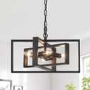Black Farmhouse Chandelier Rectangular 4-Light Chandeliers Dining Room Vintage Rustic Industrial Pendant Light Fixture for Living Room Kitchen Island