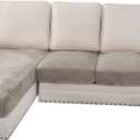 H.VERSAILTEX Velvet Stretch Sectional Couch Covers 4 Pieces Sofa Seat Cushion Covers L Shape Separate Cushion Couch Chaise Cover for Both Left/Right Couch (Large Sofa 3 Seater + 1 Chaise, Oatmeal)