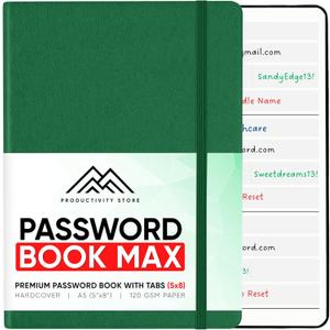 PRODUCTIVITY STORE Mini Password Journal Book with 100 Password Pages, 5.5x8.3 Inches, Small and Cute, Lined Notebook for School, Work, Travel, Home (Green)