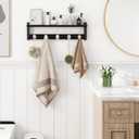 Homode Coat Rack Wall Mount with Shelf, 24" Long Entryway Shelf with Hooks Underneath, Wooden Coat Hanger for Hanging Hats, Bathroom Towels, Clothes, Black