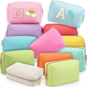Kigeli 12 Pcs Nylon Makeup Bag Bulk Cosmetic Pouches Preppy Cosmetic Bag for Women Waterproof Travel Zipper Organizer Little Outdoor Accessory Makeup Toiletry Pouches Set(Macaron)
