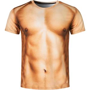 Goodstoworld Unisex 3D Fake Abs T Shirts Shredded Chest Printed Short Sleeve Costume Novelty Tees Shirt (XL)