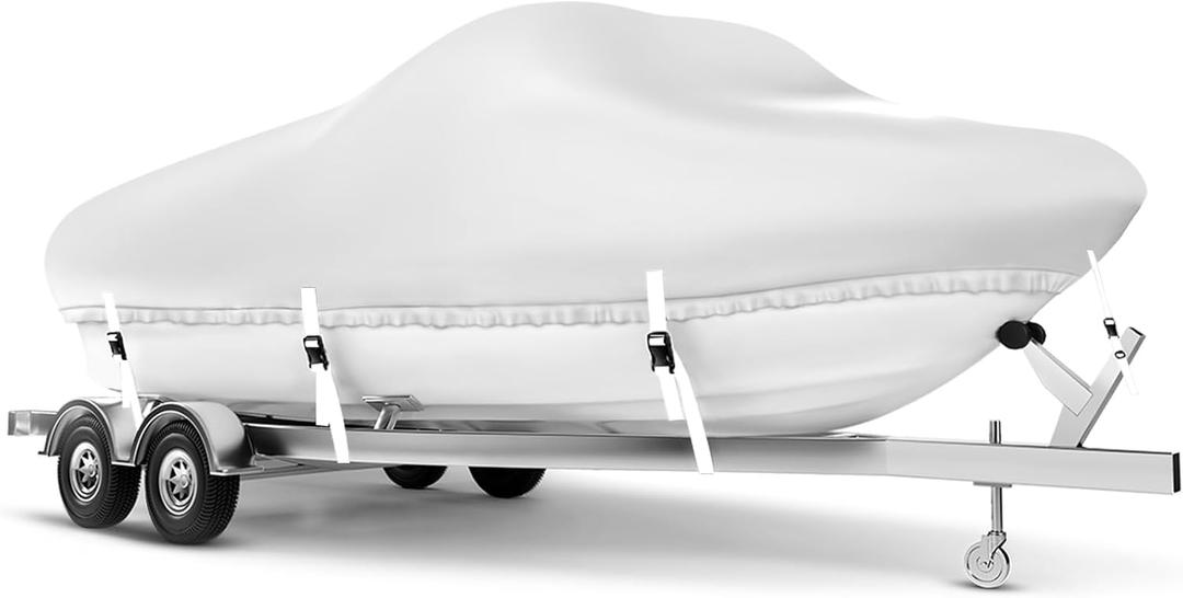 Boat Cover 22-24 ft, Waterproof 1200D Heavy Duty Boat Cover, PU Marine Grade Polyester Boat Covers 22-24 ft, Fits Bass, V-Hull, Tri-Hull, Runabout, Jon, Fishing, Trailerable, Beam Width 115 inch