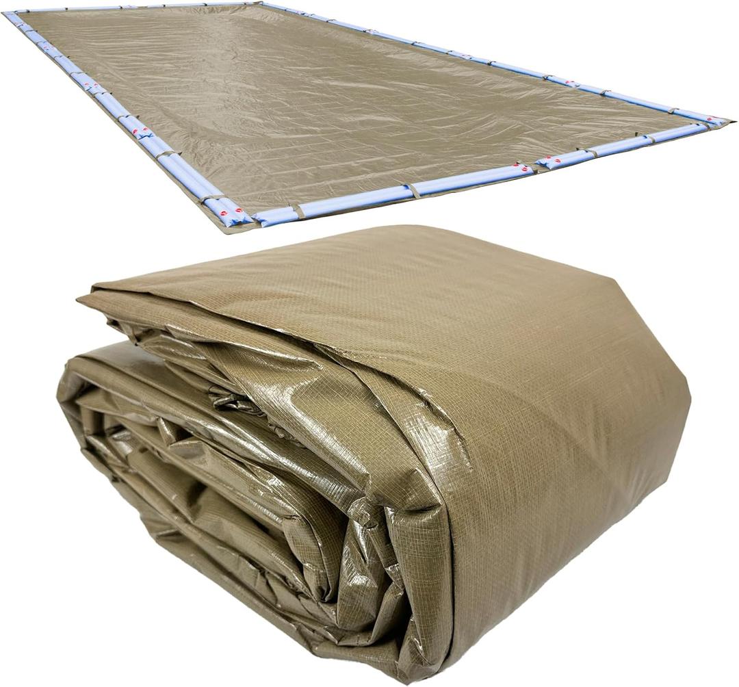 Robelle 25 x 45 ft Professional Defender Pool Cover for Inground Pools | Tan Winter Cover, 5 ft Overlap (30 x 50ft Cover Size), Solid 12 x 12 Scrim, 3.7 oz/yd2, Style: 572545R-ROBA