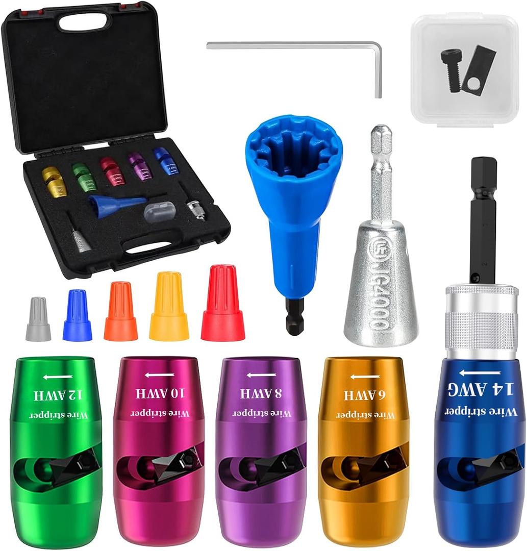 Wire Stripper for Drill, 6/8/10/12/14 AWG Wire Twister Tool for Drill, New Upgrade Drill Wire Stripper and Twister Kit, Wire Stripper Tool, Wire Stripping and Twisting Tool, Electrician Tools Set (Black)