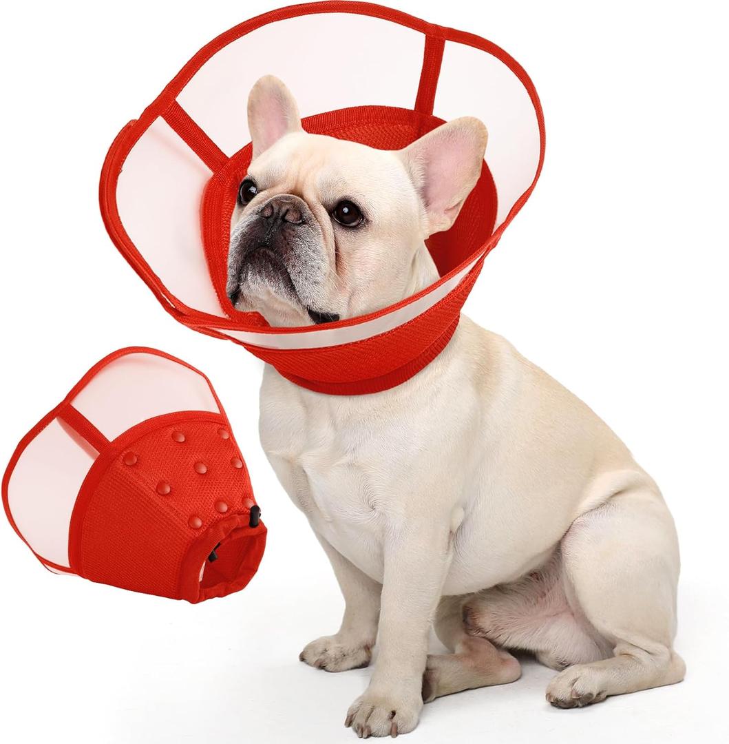 Allroaring Dog Cone, Soft Dog Cones for Small Dogs, Adjustable Doggie Cone Collar to Stop Licking, Professional Pet Recovery Cones E-Collar for Dogs Aftert Surgery Wound Healing, Red S (Small (Neck Girth: 9.4"- 11.8"))