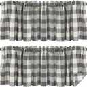 Tatuo Buffalo Plaid Curtains Buffalo Window Valances Farmhouse Design Window Decor Rod Pocket Valances for Kitchen, Bathroom, Living Room, 16 x 56 Inch (Grey-White, 2 Pieces)