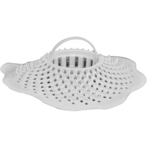 Danco Bathtub Drain Hair Catcher with in-Drain Basket and Strainer Pegs, fits 1.8″ Tub Drains, Protects Drains from Clogs, White, (10306)