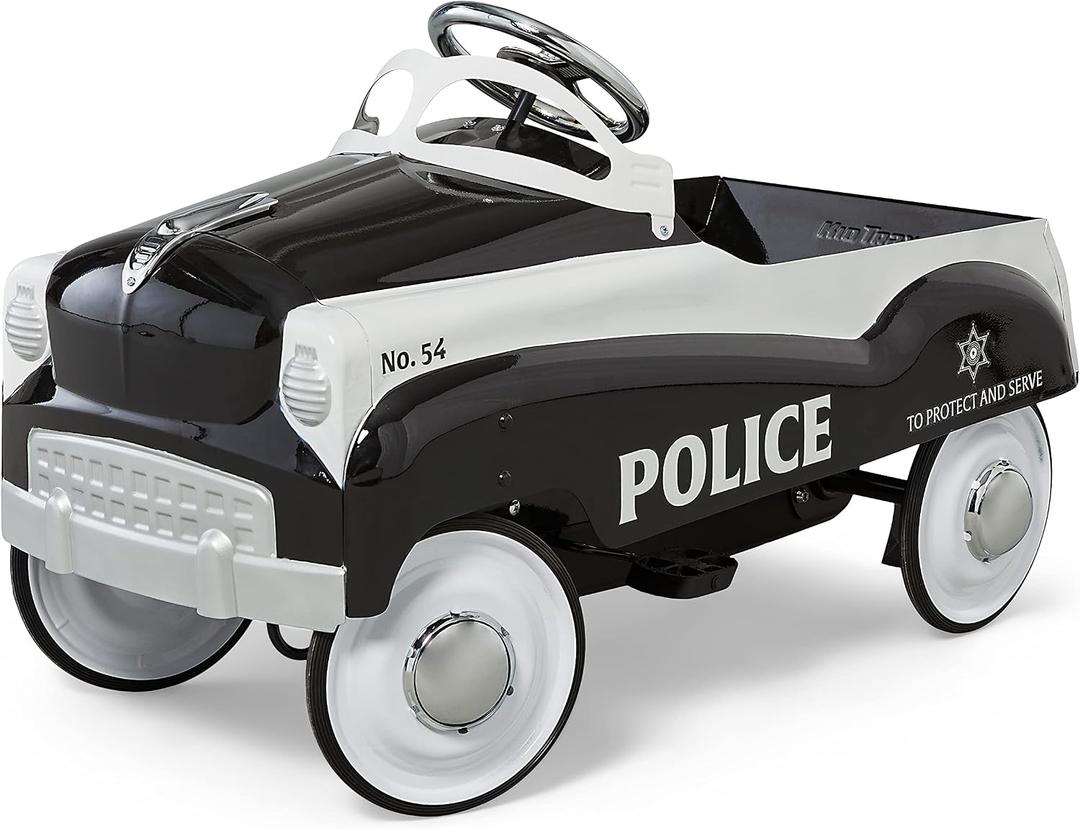 Kid Trax Classic Police Car Toy, Kids Police Car Ride-On, Toddler Pedal Car, Durable Steel, Easy Assembly, Indoor/Outdoor, 60lbs Max, Interactive, Boys/Girls, Black, Steering Wheel, Outdoor Play, Large