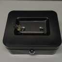 KYODOLED Medium Cash Box with Removable Money Tray, Key Lock Metal Storage Box with 2 Keys & Portable Handle, Safe Cash Drawer, 7.87"x 6.30"x 3.54", Black