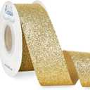 Ribbli Gold Glitter Ribbon,Gift Wrapping Gold Cut Edge Christmas Ribbon for Crafts, Chritmas Tree Decoration,Ornaments Decoration,Home Decor, 1-1/2 Inch x 25 Yards