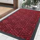 Smiry Front Door Mat Outside Entrance, Heavy Duty Sturdy Natural Rubber Doormat, Trap Dirt and Moisture, Easy Clean Low Profile Mats for Indoor Outdoor Entry, Grid Geometric (29.5x17, Wine Red)