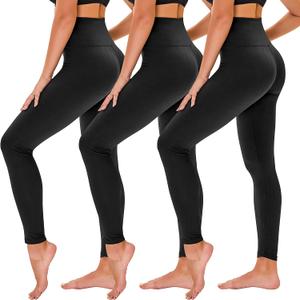 TNNZEET 3 Pack Leggings for Women - Black Tummy Control High Waisted Soft Yoga Pants for Workout Gym Running with Pockets, L-XL