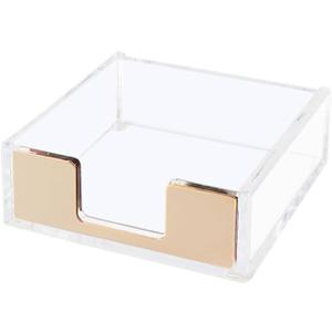 NatSumeBasics Gold Sticky Note Holder Clear Acrylic Post a Note Dispenser Cute Desk Organizer for Office Home School Aesthetic Accessories (Matt Gold)