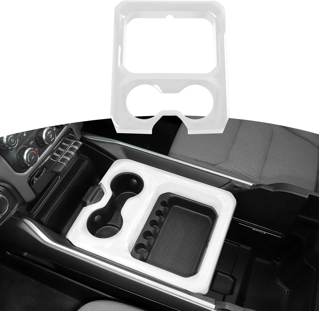 RT-TCZ for RAM Center Console Cup Holder Storage Box Trim Cover White for Dodge RAM 2018-Present White Interior Accessories