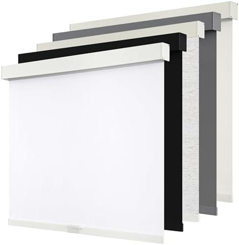 SUNOFF Cordless Blackout Roller Shades Blinds for Windows Free-Stop,Pull Down Room Darkening with Valance,Thermal Insulated Woven Fabric Window Door Blinds for Home,Office,White 27" W x 72" L