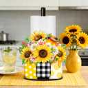 Sunflower Day Paper Towel Holder, Honey Bottle Vase Summer White Daisy Paper Holder, Buffalo Plaid Bottles Vase Decor, Spring Holiday Decoration for Kitchen Countertop Bathroom Home Farmhouse